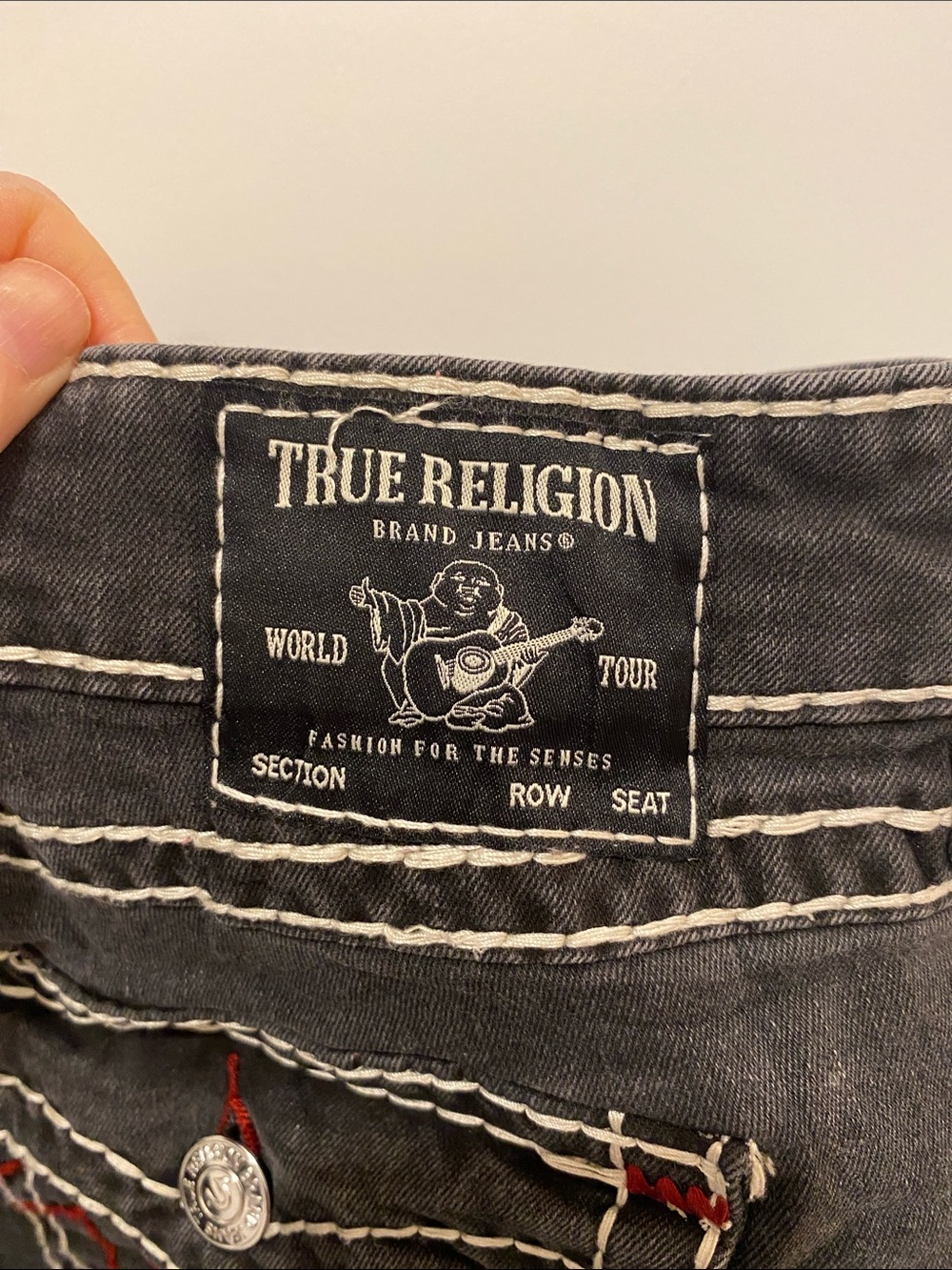 True Religion Black Jennie Curvy Mid Rise Super Skinny Womens Size 36 Red Stitch - Picture 7 of 8